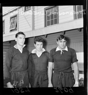 Mr McIntosh, T Lineen and I Vodanovich, 1957 All Black rugby union trialists