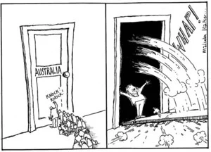 AUSTRALIA. Knock! Knock! WHAP! Sunday News, 2 September 2001