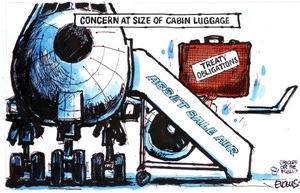 Evans, Malcolm Paul, 1945- :Concern at size of cabin luggage. 1 February 2012