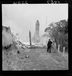 Old Signal Station being burnt down, Mt Victoria, Wellington