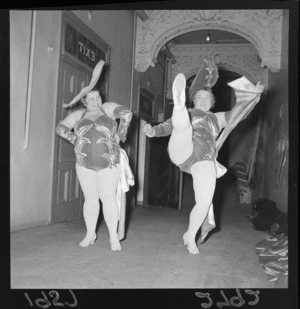 Two unidentified women from the Cupidette Sextet Ballet rehearsing at backstage, George Wallace Show