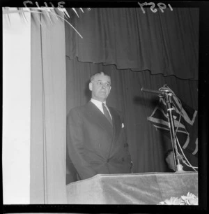 Mr K J Holyoake giving speech at the National Party Conference, Wellington