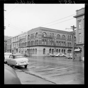 Corner of Allen and Wakefield Street, Wellington, showing building of Tui Bottling Company Ltd and Teagle Smith & Sons Ltd