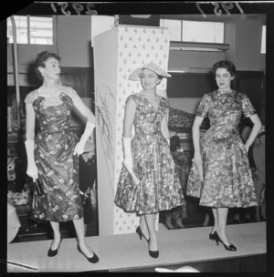Cotton frocks being modelled at Kircaldies & Stains Department Store, Wellington