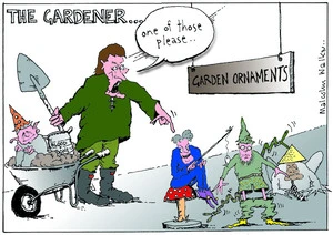 THE GARDENER... "One of those please.." Garden Ornaments. Sunday News, 9 August 2002