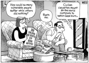 "How could so many vulnerable people suffer while others did nothing?" '350 children die despite CYF being notified.' "Beats me." "Civilian casualties mount as the world continues to watch Gaza burn." 7 January 2009.