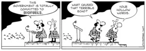 "This government is totally committed to biofuels..." "What caused that terrible echo?" "Your hollow words." 7 January 2009.