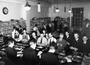 Workers sorting mail at the Post and Telegraph Office in Wellington