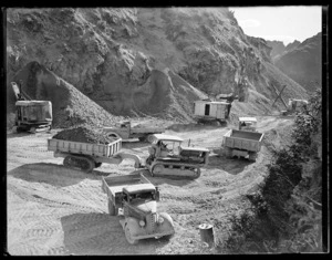 Excavators, bulldozers and trucks assembled at Ngauranga Gorge