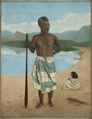 Ogilvie, C A, fl 1876 :[Portrait of Maori with taiaha]. 1876.
