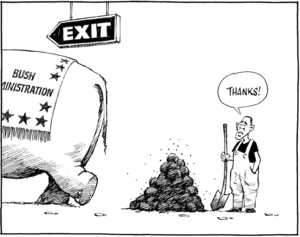 "Thanks!" 'Exit.' 'Bush Administration.' 19 January 2009.