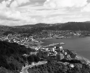 Photograph of Wellington City and harbour taken from above Oriental Bay