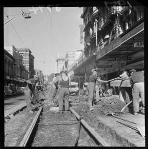 Reconstruction of tram tracks in Willis Street, Wellington