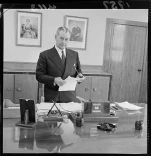 Prime Minister, Keith Holyoake in his new office