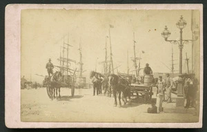 Davis & Co (Wellington) fl 1878 :Photograph of horse and carts in Lambton Quay