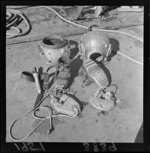 Equipment of an underwater diver in a Wellington wharf