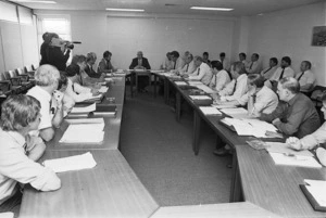 Union and employer bargaining teams, Wellington, New Zealand - Photograph taken by Phil Reid.