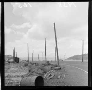 Installation of poles of trolley buses, Evans Bay, Wellington
