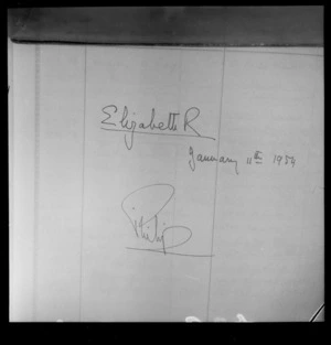 Signatures of Queen Elizabeth II and the Duke of Edinburgh in a visitors book