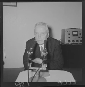 Walter Nash broadcasting on election night, 30 November 1957