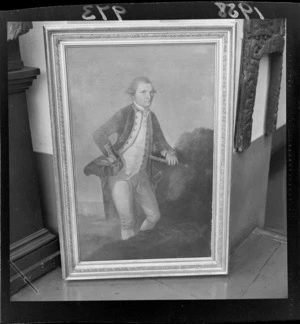 A copy photograph of a portrait of Captain James Cook at the National Art Gallery, Wellington