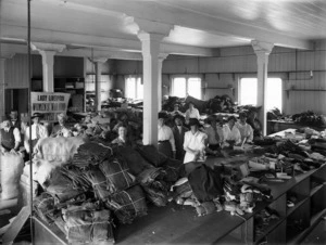 Civilian women inside a supply depot during World War I