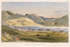 Brees, Samuel Charles 1810-1865 :Town of Petre, Wauganui [sic] / Drawn by S C Brees. [Engraved by Henry Melville. London, 1847]. [No] 19, Plate 6.