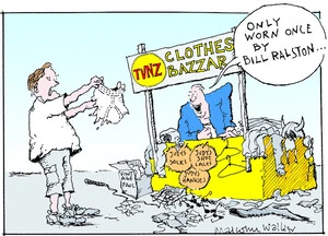 TVNZ CLOTHES BAZZAR. "Only worn once by Bill Ralston..." Sunday News, 11 November 2005