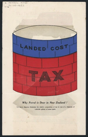 Automobile Associations of New Zealand :Landed cost - tax; why petrol is dear in New Zealand! [ca 1933]