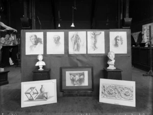 Display of drawings and busts at the University of Canterbury School of Arts