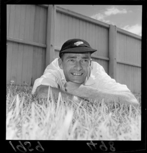 Bert Sutcliffe, cricketer, at the Basin Reserve, Wellington