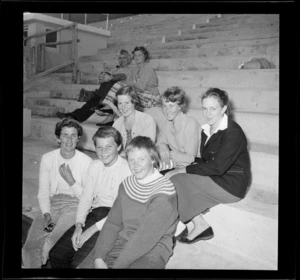 Australian swimmers at the Naenae Olympic Pool, Lower Hutt, Ilsa Konrads is in the centre front row