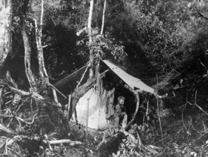 Arthur Paul Harper, 1865-1955: Charles Edward Douglas at a bush camp above Franz Joseph Glacier