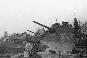 New Zealand Sherman tanks at Senio, Italy