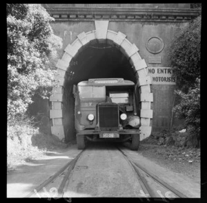 A bus coming out of the Hataitai Bus tunnel