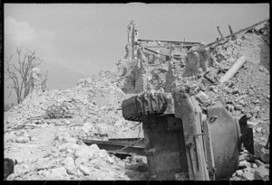 Cassino, Italy, on the day it fell to the Allies, with town ruins and overturned tank - Photograph taken by George Kaye