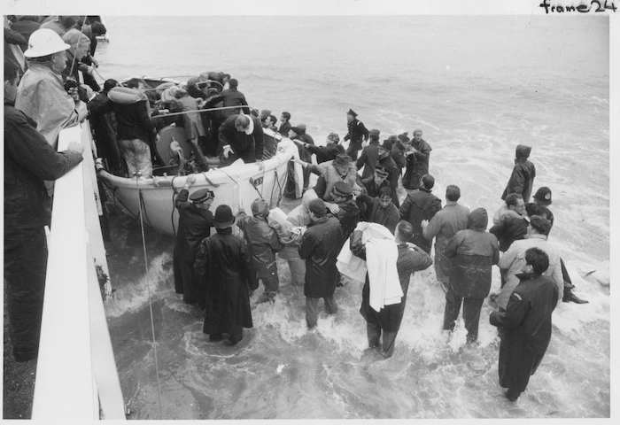 Wahine shipwreck survivors coming ashore at Seatoun, Wellington