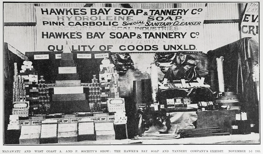 MANAWATU AND WEST COAST A. AND P. SOCIETY'S SHOW: THE HAWKE'S BAY SOAP AND TANNERY COMPANY'S EXHIBIT. NOVEMBER 1-3 1905.