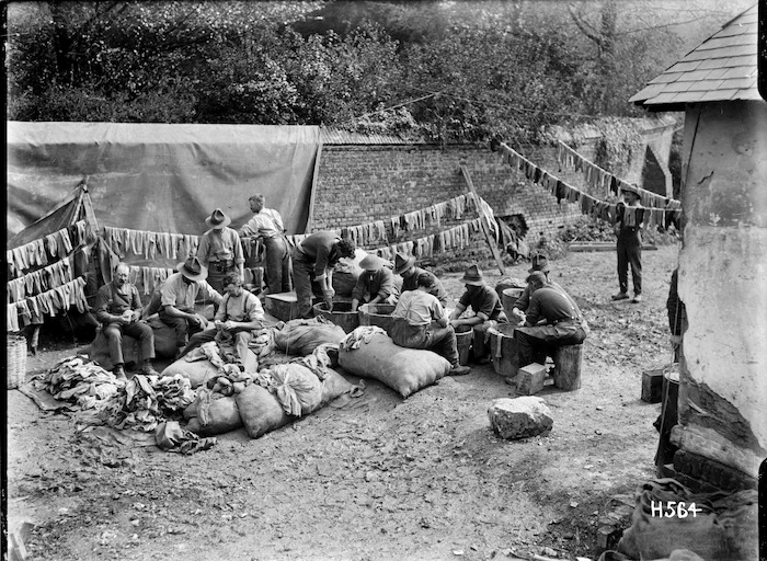 Soldiers washing socks during World War I, Bus-les-artois, France