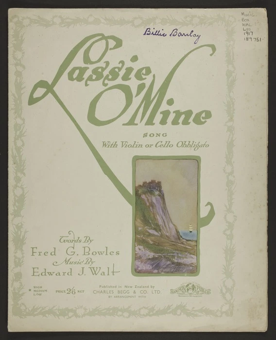 Lassie o' mine : song with violin or cello obbligato / words by Fred G. Bowles ; music by Edward J. Walt.