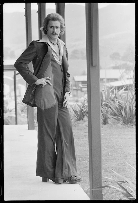 Nick Carr wearing an entry for the 1975 Benson & Hedges Fashion Design award