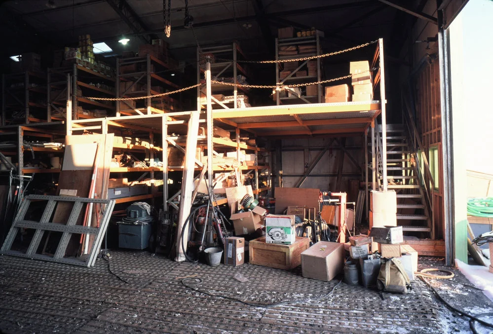 Hangar- east wall- new mezzanine floor and shelving