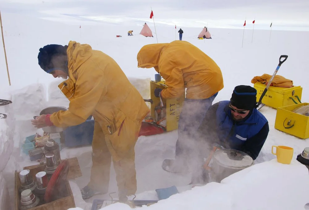 Making dinner from dehydrated food during Antarctic field training