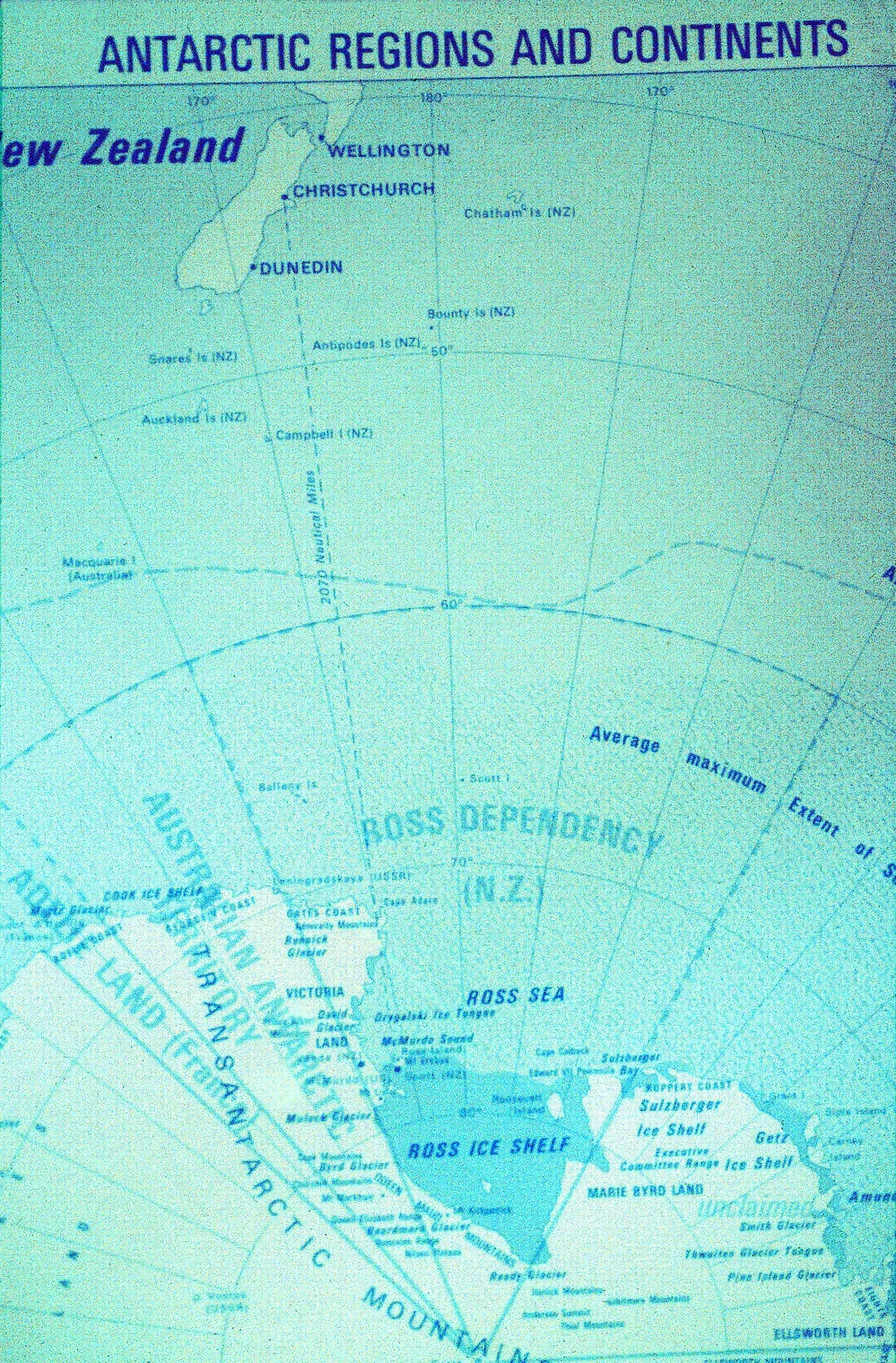 Antarctic regions and continents - showing also the Ross Dependency in relation to New Zealand