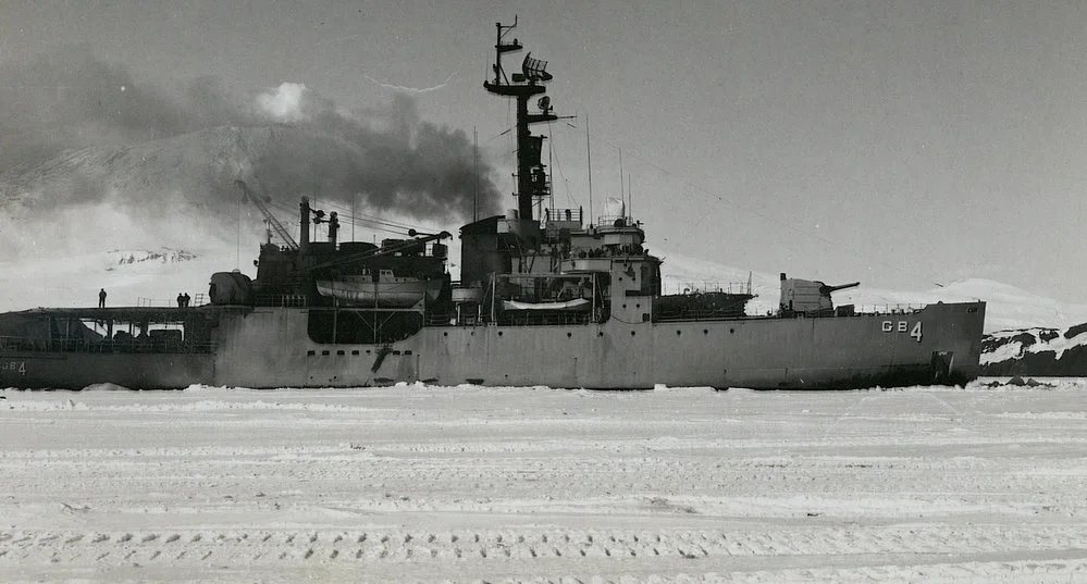 USS 'Glacier (AGB-4) breaking its way through Ice