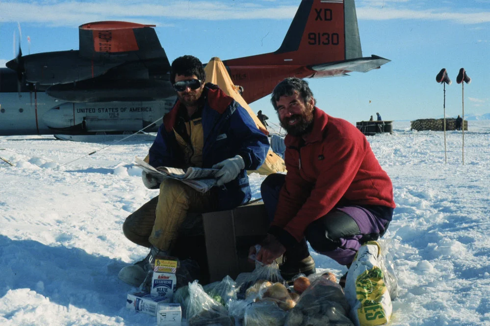 Donald Lousley Tim Stern with Christmas resupply