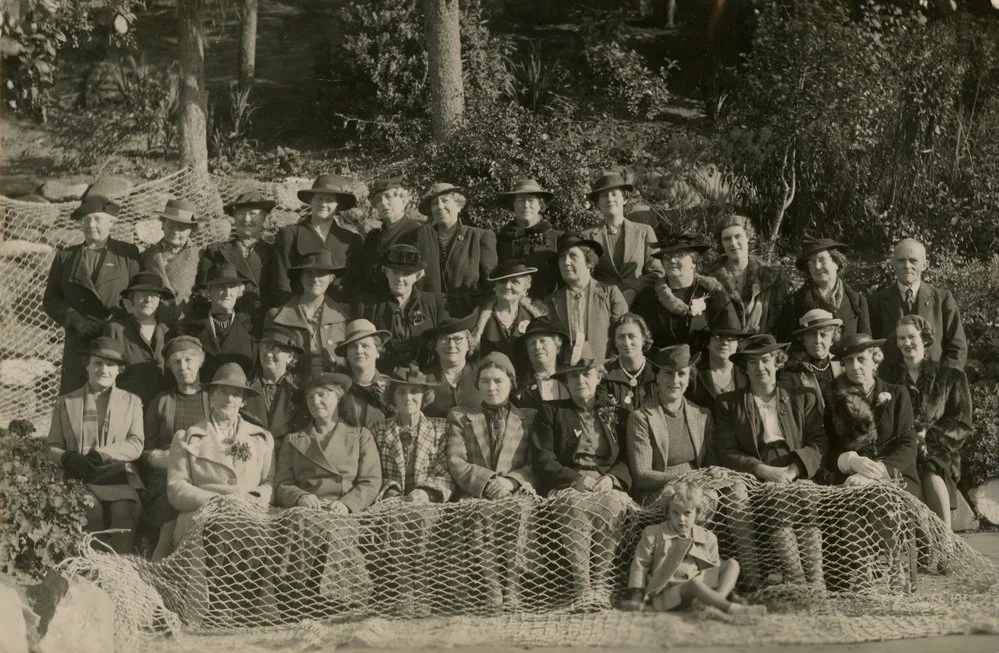 Group of Women's War Service Auxiliary making camouflage nets WW2