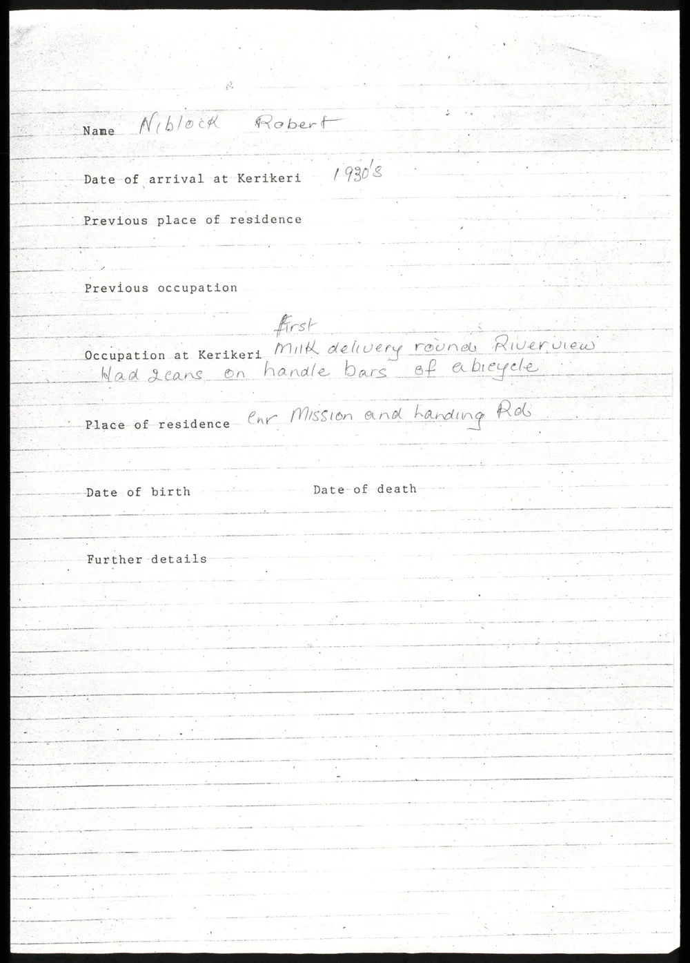 Biographical notes about Robert Niblock