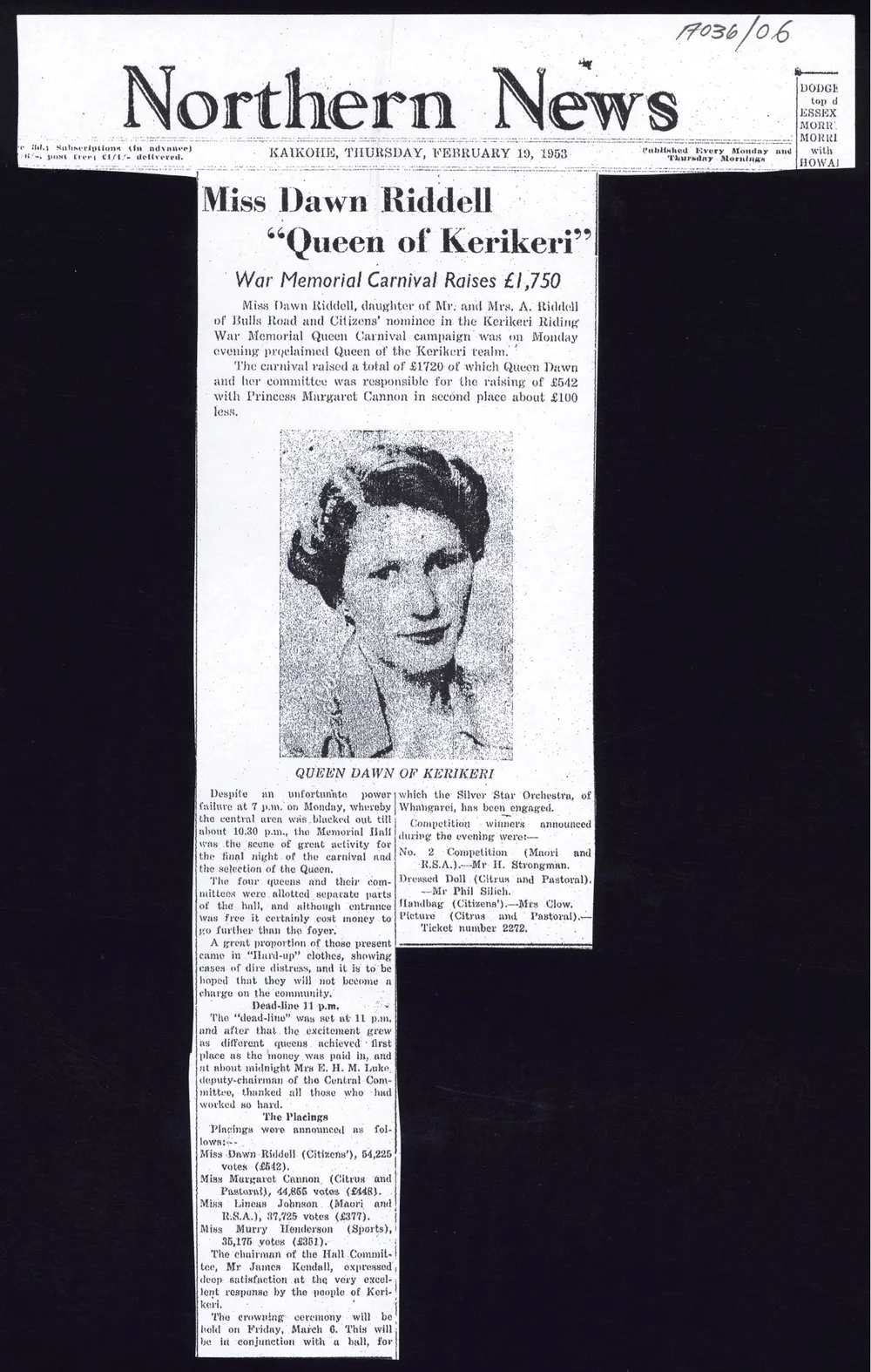 Miss Dawn Riddell "Queen of Kerikeri"