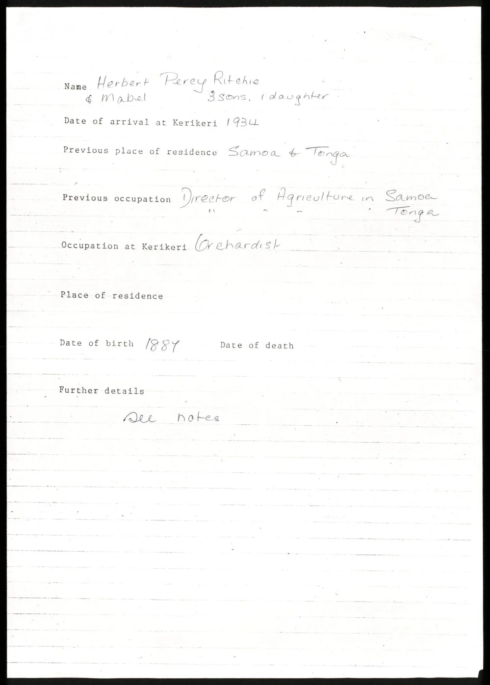 Biographical notes and obituary of Herbert Percy Ritchie